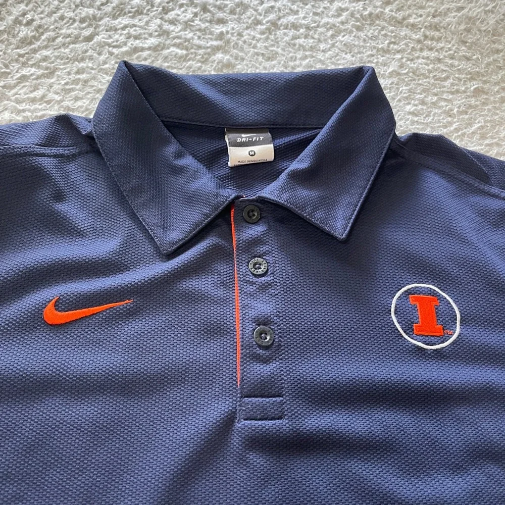Nike Illinois Fighting Illini Dri-FIT Polo Shirt Mens Medium Navy Blue Orange